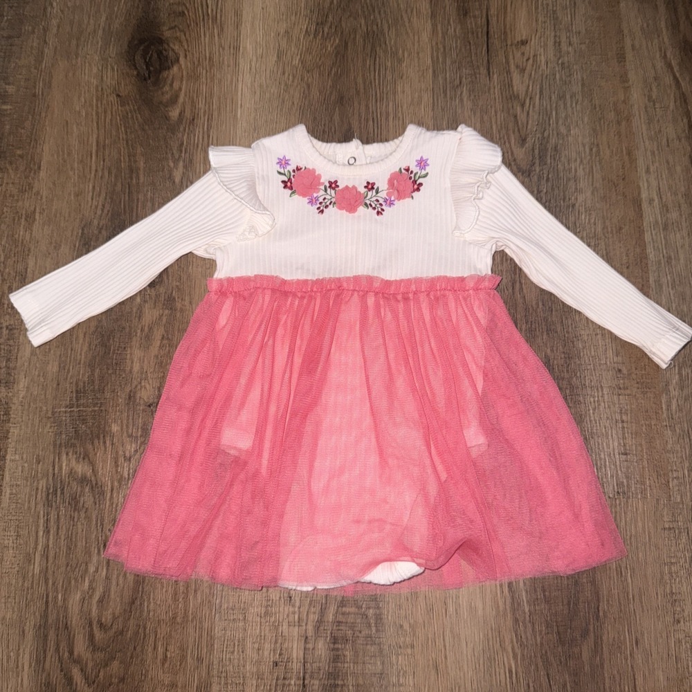 Little Me Baby Girls Dress Tulle Overlay Size 12 Months Bodysuit Ruffle Boho